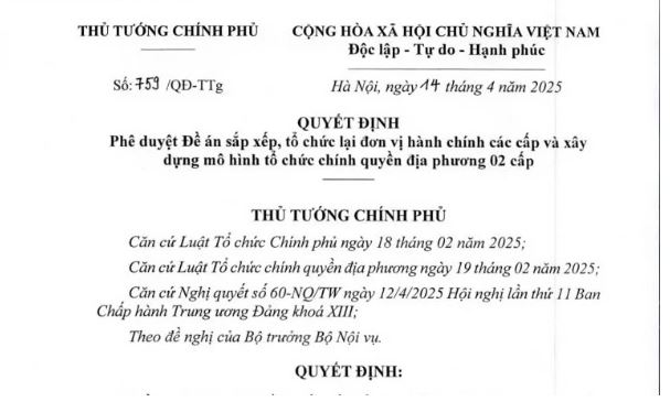 Đã có Quyết định 759/QĐ-TTg về Đề án sáp nhập 52 tỉnh thành